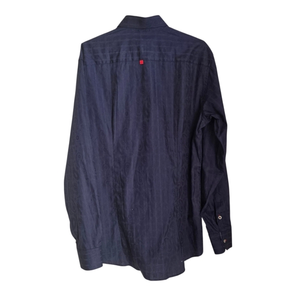 7 Downie St Dark Blue Button-Down Shirt With Subtle Paisley Pattern Size L - Picture 5 of 9
